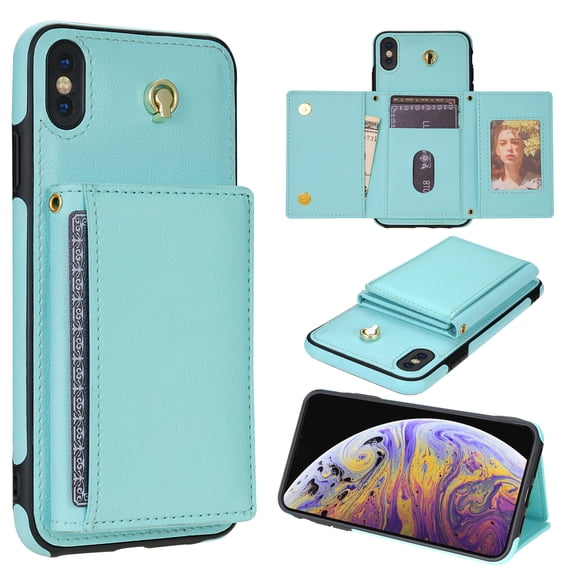 Crossbody Wallet Case Compatible for iPhone XR, Folio Card Holder PU Leather Magnetic Clasp Shoulder Strap Purse Phone Case for iPhone XR Protective Cover, Mint