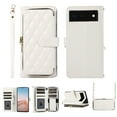 thumbnail image 1 of Crossbody Wallet Case for Google Pixel 6 Chain Lanyard & Wrist Hand Strap Case with Card Slots Zipper Pocket Kickstand, Premium PU Leather Magnetic Clasp Shockproof Flip Cover, White, 1 of 9
