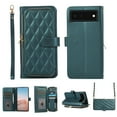 thumbnail image 1 of Crossbody Wallet Case for Google Pixel 6 Pro Chain Lanyard & Wrist Hand Strap Case with Card Slots Zipper Pocket Kickstand, Premium PU Leather Magnetic Clasp Shockproof Flip Cover, Darkgreen, 1 of 9