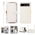 thumbnail image 1 of Crossbody Wallet Case for Google Pixel 6a Chain Lanyard & Wrist Hand Strap Case with Card Slots Zipper Pocket Kickstand, Premium PU Leather Magnetic Clasp Shockproof Flip Cover, White, 1 of 9
