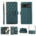 thumbnail image 1 of Crossbody Wallet Case for Google Pixel 7 Chain Lanyard & Wrist Hand Strap Case with Card Slots Zipper Pocket Kickstand, Premium PU Leather Magnetic Clasp Shockproof Flip Cover, Darkgreen, 1 of 9