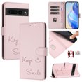 thumbnail image 1 of Crossbody Wallet Case for Google Pixel 7 Pro, Smile Pattern PU Leather Phone Case with Kickstand RFID Blocking Card Slots, Magnetic Closure Folio Cover with Wrist Strap Lanyard, Pink, 1 of 14