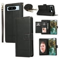 thumbnail image 1 of Crossbody Wallet Case for Google Pixel 7A, PU Leather Case Wallet with Lanyard Strap, Card Holder and Make-up Mirror, Full Protection Anti-Scratch Flip Stand Cover for Google Pixel 7A, Black, 1 of 8