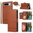 thumbnail image 1 of Crossbody Wallet Case for Google Pixel 7A, PU Leather Case Wallet with Lanyard Strap, Card Holder and Make-up Mirror, Full Protection Anti-Scratch Flip Stand Cover for Google Pixel 7A, Brown, 1 of 8