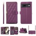 thumbnail image 1 of Crossbody Wallet Case for Google Pixel 8 Chain Lanyard & Wrist Hand Strap Case with Card Slots Zipper Pocket Kickstand, Premium PU Leather Magnetic Clasp Shockproof Flip Cover, Darkpurple, 1 of 9