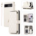 thumbnail image 1 of Crossbody Wallet Case for Google Pixel 8 Pro Chain Lanyard & Wrist Hand Strap Case with Card Slots Zipper Pocket Kickstand, Premium PU Leather Magnetic Clasp Shockproof Flip Cover, White, 1 of 5