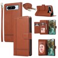 thumbnail image 1 of Crossbody Wallet Case for Google Pixel 8 Pro, PU Leather Case Wallet with Lanyard Strap, Card Holder and Make-up Mirror, Full Protection Anti-Scratch Flip Stand Cover for Google Pixel 8 Pro, Brown, 1 of 8