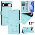 thumbnail image 1 of Crossbody Wallet Case for Google Pixel 8, Smile Pattern PU Leather Phone Case with Kickstand RFID Blocking Card Slots, Magnetic Closure Folio Cover with Wrist Strap Lanyard, Mint, 1 of 14