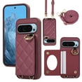 thumbnail image 1 of Crossbody Wallet Case for Google Pixel 9 / 9 Pro with Make-up Mirror, PU Leather Lanyard Purse Magnetic Clasp Card Holder, Flip Kickstand Shockproof Phone Cover for Google Pixel 9 / 9 Pro, Winered, 1 of 7