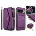 thumbnail image 1 of Crossbody Wallet Case for Google Pixel 9 / 9 Pro with RFID Blocking Detachable Card Holder Wrist Strap Shoulder Strap, PU Leather Magnetic Snap Zipper Purse Flip Kickstand Phone Case,Purple, 1 of 9