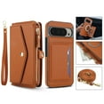 thumbnail image 1 of Crossbody Wallet Case for Google Pixel 9 / 9 Pro with RFID Blocking Detachable Card Holder Wrist Strap Shoulder Strap, PU Leather Magnetic Snap Zipper Purse Flip Kickstand Phone Case,Brown, 1 of 9
