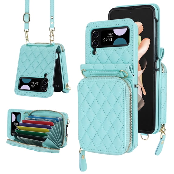 Crossbody Wallet Case for Motorola Moto Razr 40 Ultra RFID Blocking Card Slot, Zipper Purse Case PU Leather Handbag with Detachable Lanyard and Kickstand for Motorola Moto Razr 40 Ultra,Mint