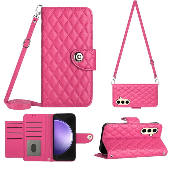 Crossbody Wallet Case for Samsung A14 5G RFID Blocking Elegant Premium Leather Purse with Credit Card Holder, Shoulder Strap Kickstand Handbag Flip Cover for Samsung Galaxy A14 5G, Rose