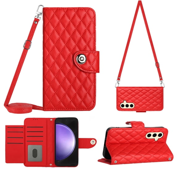 Crossbody Wallet Case for Samsung A25 5G RFID Blocking Elegant Premium Leather Purse with Credit Card Holder, Shoulder Strap Kickstand Handbag Flip Cover for Samsung Galaxy A25 5G, Red