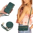 thumbnail image 1 of Crossbody Wallet Case for Samsung Galaxy A13/A04s, 9 Card Slots Adjustable Crossbody Zipper Cover Detachable Lanyard Strap Flip Case with Hand Strap Kickstand Case - Retro Green, 1 of 14