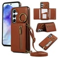thumbnail image 1 of Crossbody Wallet Case for Samsung Galaxy A14 5G with Lanyard Strap Card Slot Holder RFID Blocking 360° Ring Kickstand,Magnetic Flip Folio Zipper Purse Case, PU Leather Cover Handbag,Coffee, 1 of 10
