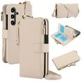 thumbnail image 1 of Crossbody Wallet Case for Samsung Galaxy A14 5G RFID Blocking Card Slots, PU Leather Wristband Strap Zipper Pocket Phone Case with Stand Secure Ring Buckle for Samsung Galaxy A14 5G, White, 1 of 7