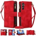 thumbnail image 1 of Crossbody Wallet Case for Samsung Galaxy A16 5G, Premium PU Leather Phone Case with RFID Blocking Card Holder Zipper, Wrist Strap& Lanyard, Flip Stand Purse Cover for Samsung Galaxy A16 5G, Red, 1 of 6