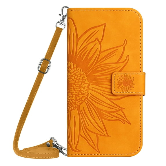Crossbody Wallet Case for Samsung Galaxy A36 5G, Embossed Sunflower PU Leather Phone Case with RFID Blocking Card Slots Holder Magnetic Closure Flip Kickstand Handbag Purse Cover,Yellow