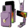 thumbnail image 1 of Crossbody Wallet Case for Samsung Galaxy A51 4G,Premium PU Leather Metal Buckle Large Capacity Zipper Pocket Card Holder Shockproof Back Flip Kickstand Phone Case with Shoulder Strap,Purple, 1 of 10