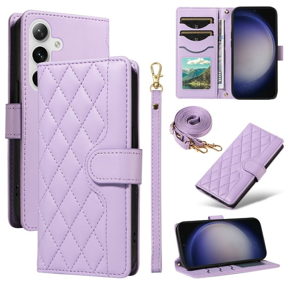 Crossbody Wallet Case for Samsung Galaxy A54 5G, Credit Card Slots Elegant PU Leather Magnetic Closure Shoulder Strap Purse Phone Case Flip Kickstand Full Body Protection Cover for Women Girls, Purple