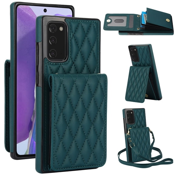 Crossbody Wallet Case for Samsung Galaxy Note 20, RFID Blocking Protective Purse Case Cover with Card Holder Kickstand Shoulder Strap Lanyard Magnetic Closure for Samsung Galaxy Note 20, Green