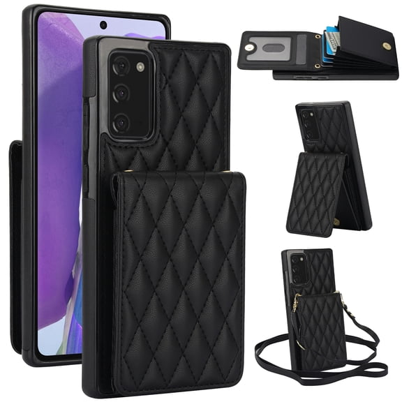 Crossbody Wallet Case for Samsung Galaxy Note 20, RFID Blocking Protective Purse Case Cover with Card Holder Kickstand Shoulder Strap Lanyard Magnetic Closure for Samsung Galaxy Note 20, Black