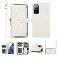 thumbnail image 1 of Crossbody Wallet Case for Samsung Galaxy S20 FE Chain Lanyard & Wrist Hand Strap Case with Card Slots Zipper Pocket Kickstand, Premium PU Leather Magnetic Clasp Shockproof Flip Cover, White, 1 of 9