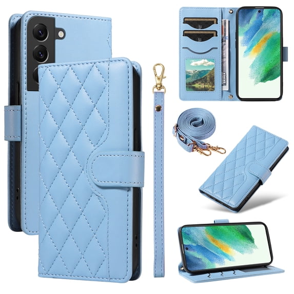 Crossbody Wallet Case for Samsung Galaxy S20 FE, Credit Card Slots Elegant PU Leather Magnetic Closure Shoulder Strap Purse Phone Case Flip Stand Full Protection Cover for Women Girls, Blue