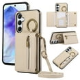 thumbnail image 1 of Crossbody Wallet Case for Samsung Galaxy S20 with Lanyard Strap Card Slot Holder RFID Blocking 360° Ring Kickstand,Magnetic Flip Folio Zipper Purse Case, PU Leather Cover Handbag,Beige, 1 of 10