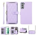 thumbnail image 1 of Crossbody Wallet Case for Samsung Galaxy S21 Chain Lanyard & Wrist Hand Strap Case with Card Slots Zipper Pocket Kickstand, Premium PU Leather Magnetic Clasp Shockproof Flip Cover, Purple, 1 of 9