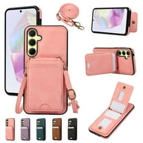 Crossbody Wallet Case for Samsung Galaxy S21, Elegant PU Leather Flip Kickstand Phone Cover with RFID Blocking Card Holder, Shockproof Case with Detachable Long Strap for Women Girl,Pink