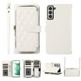 thumbnail image 1 of Crossbody Wallet Case for Samsung Galaxy S21 FE Chain Lanyard & Wrist Hand Strap Case with Card Slots Zipper Pocket Kickstand, Premium PU Leather Magnetic Clasp Shockproof Flip Cover, White, 1 of 9