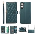 thumbnail image 1 of Crossbody Wallet Case for Samsung Galaxy S21 FE Chain Lanyard & Wrist Hand Strap Case with Card Slots Zipper Pocket Kickstand, Premium PU Leather Magnetic Clasp Shockproof Flip Cover, Darkgreen, 1 of 9