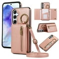 thumbnail image 1 of Crossbody Wallet Case for Samsung Galaxy S21 Plus with Lanyard Strap Card Slot Holder RFID Blocking 360° Ring Kickstand,Magnetic Flip Folio Zipper Purse Case, PU Leather Cover Handbag,Rosegold, 1 of 10