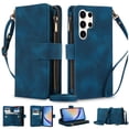 thumbnail image 1 of Crossbody Wallet Case for Samsung Galaxy S22 Ultra, Premium PU Leather Phone Case with RFID Blocking Card Holder Zipper, Wrist Strap & Lanyard, Stand Purse Cover for Samsung Galaxy S22 Ultra, Blue, 1 of 6