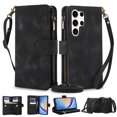 thumbnail image 1 of Crossbody Wallet Case for Samsung Galaxy S22 Ultra, Premium PU Leather Phone Case with RFID Blocking Card Holder Zipper, Wrist Strap & Lanyard, Stand Purse Cover for Samsung Galaxy S22 Ultra, Black, 1 of 6