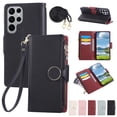 thumbnail image 1 of Crossbody Wallet Case for Samsung Galaxy S22 Ultra with Wrist Strap & Shoulder Strap, Zipper Purse with Magnetic Clasp Stand Card Holder, PU Leather Shockproof Cover for Samsung Galaxy S22 Ultra,Black, 1 of 9