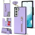 thumbnail image 1 of Crossbody Wallet Case for Samsung Galaxy S23 FE with RFID Blocking Card Slot Holder, Magnetic Flip Folio Purse Case, Premium PU Leather Zipper Handbag with Detachable Lanyard Strap, Purple, 1 of 10