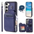 thumbnail image 1 of Crossbody Wallet Case for Samsung Galaxy S23 Plus with Card Slot Holder, Magnetic Flip Folio Purse Case, PU Leather Zipper Handbag with Detachable Lanyard Strap & Shoulder Strap, Blue, 1 of 9