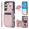 thumbnail image 1 of Crossbody Wallet Case for Samsung Galaxy S23 Plus with Card Slot Holder, Magnetic Flip Folio Purse Case, PU Leather Zipper Handbag with Detachable Lanyard Strap & Shoulder Strap, Rosegold, 1 of 9