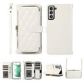 thumbnail image 1 of Crossbody Wallet Case for Samsung Galaxy S23 Plus Chain Lanyard & Wrist Hand Strap Case with Card Slots Zipper Pocket Kickstand, Premium PU Leather Magnetic Clasp Shockproof Flip Cover, White, 1 of 9