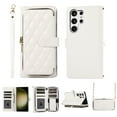 thumbnail image 1 of Crossbody Wallet Case for Samsung Galaxy S23 Ultra Chain Lanyard & Wrist Hand Strap Case with Card Slots Zipper Pocket Kickstand, Premium PU Leather Magnetic Clasp Shockproof Flip Cover, White, 1 of 9