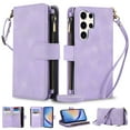 thumbnail image 1 of Crossbody Wallet Case for Samsung Galaxy S23 Ultra, Premium PU Leather Phone Case with RFID Blocking Card Holder Zipper, Wrist Strap & Lanyard, Stand Purse Cover for Samsung Galaxy S23 Ultra, Purple, 1 of 6