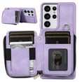 thumbnail image 1 of Crossbody Wallet Case for Samsung Galaxy S23 Ultra, Zipper Pocket Case with Card Holder, PU Leather Protective Cover Case with Kickstand Detachable Wrist Strap Lanyard for 6.8" - Purple, 1 of 7