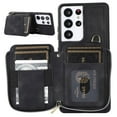 thumbnail image 1 of Crossbody Wallet Case for Samsung Galaxy S23 Ultra, Zipper Pocket Case with Card Holder, PU Leather Protective Cover Case with Kickstand Detachable Wrist Strap Lanyard for 6.8" - Black, 1 of 7