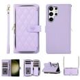 thumbnail image 1 of Crossbody Wallet Case for Samsung Galaxy S24 Ultra with Card Slots Zipper Pocket, Premium PU Leather Chain Lanyard & Wrist Hand Strap Case, Magnetic Clasp Shockproof Flip Kickstand Cover, Purple, 1 of 9