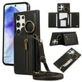 thumbnail image 1 of Crossbody Wallet Case for Samsung Galaxy S24 Ultra, with Shoulder Strap Card Slots Ring Holder, Magnetic Flip Folio Zipper Purse Case, PU Leather Kickstand Cover Handbag for Galaxy S24 Ultra, Black, 1 of 10