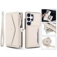 thumbnail image 1 of Crossbody Wallet Case for Samsung Galaxy S25 Edge with RFID Blocking Detachable Card Holder Wrist Strap Shoulder Strap, PU Leather Magnetic Snap Zipper Purse Flip Kickstand Phone Case,White, 1 of 9