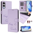 thumbnail image 1 of Crossbody Wallet Case for Samsung Galaxy S25 Edge, Smile Pattern PU Leather Phone Case with Kickstand RFID Blocking Card Slots, Magnetic Closure Folio Cover with Wrist Strap Lanyard, Purple, 1 of 12